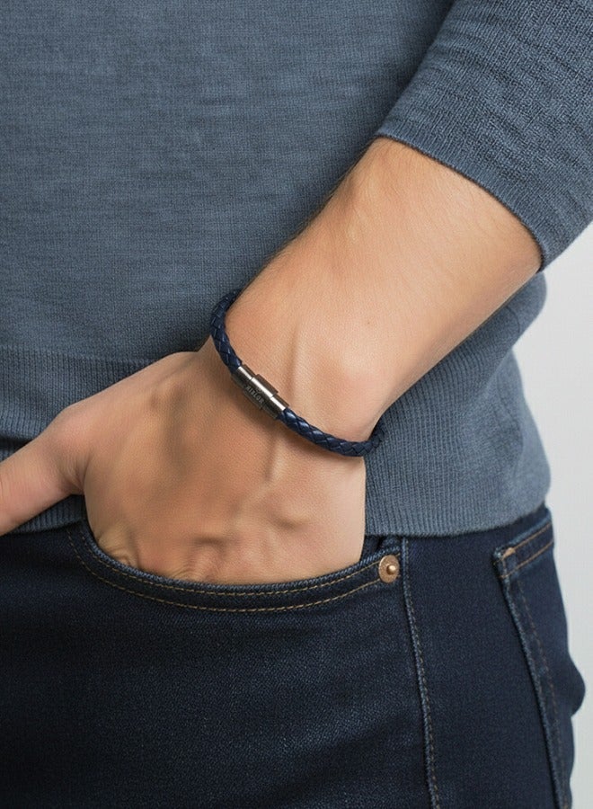 Riblor Vittorio Leather Bracelet Navy Blue And Gunmetal Clasp - Image 2